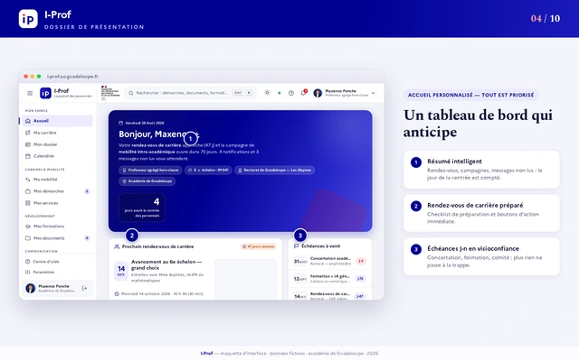 iProf redesign dashboard with upcoming deadlines, career information and navigation